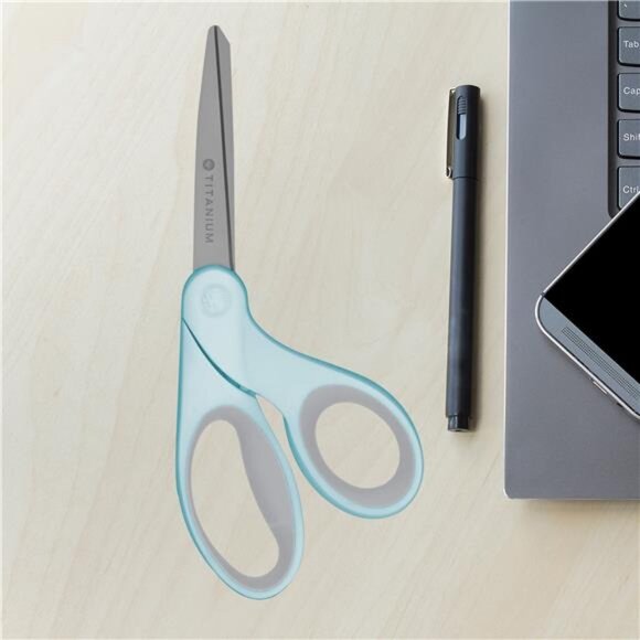 Westcott Titanium Bonded Sewing Scissors, 8", Bent, Blue, 1-Count - Picture 7 of 7